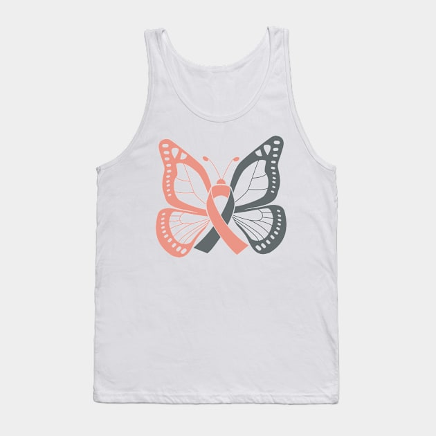 Peach and Gray Butterfly Awareness Ribbon Tank Top by FanaticTee